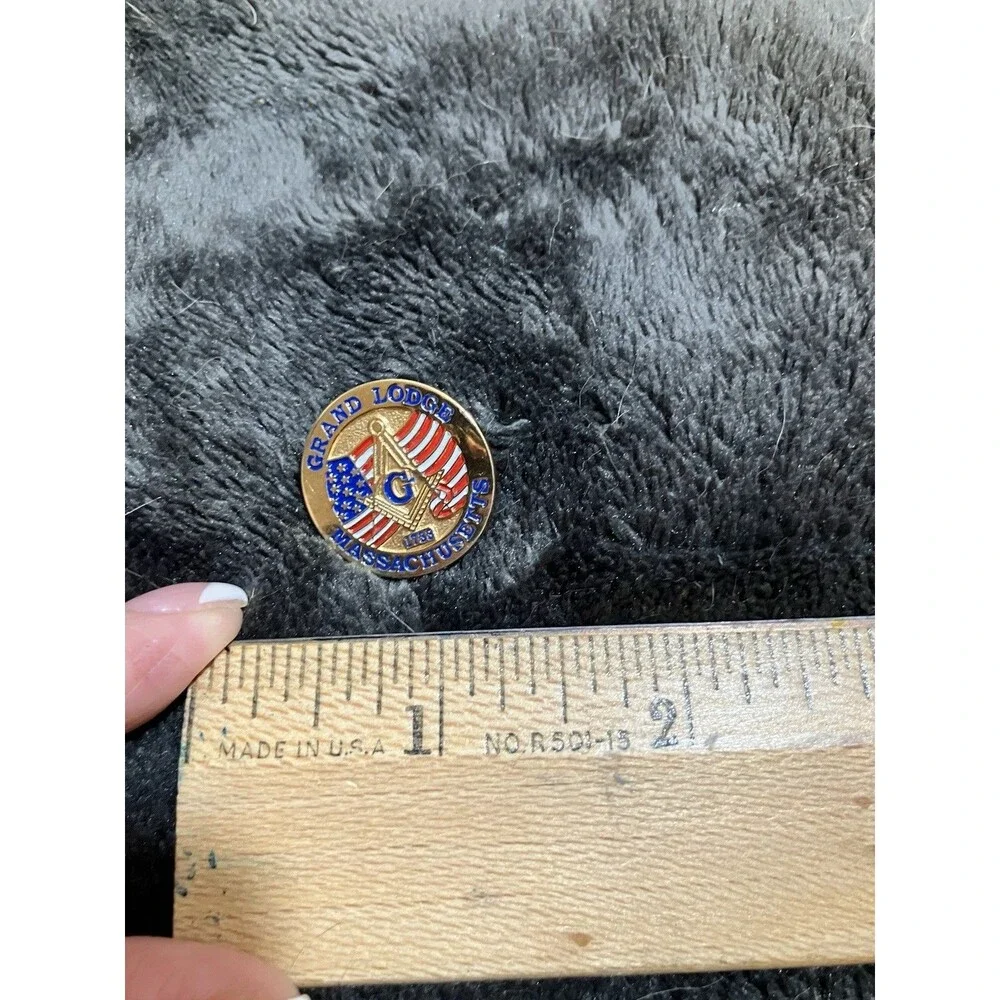 Free Mason 1733 Grand Lodge Massachusetts Label Pin Rare Antique Masonic
